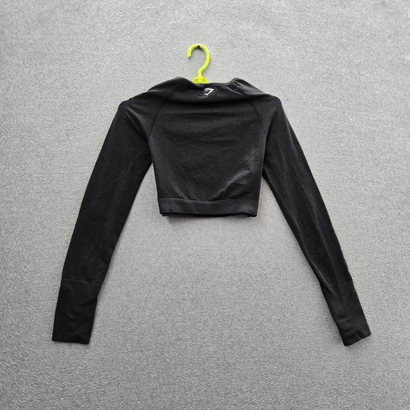 Gymshark Women Shirt M Black Vital Crop Top Activewear Crew Neck Pullover - Picture 9 of 9